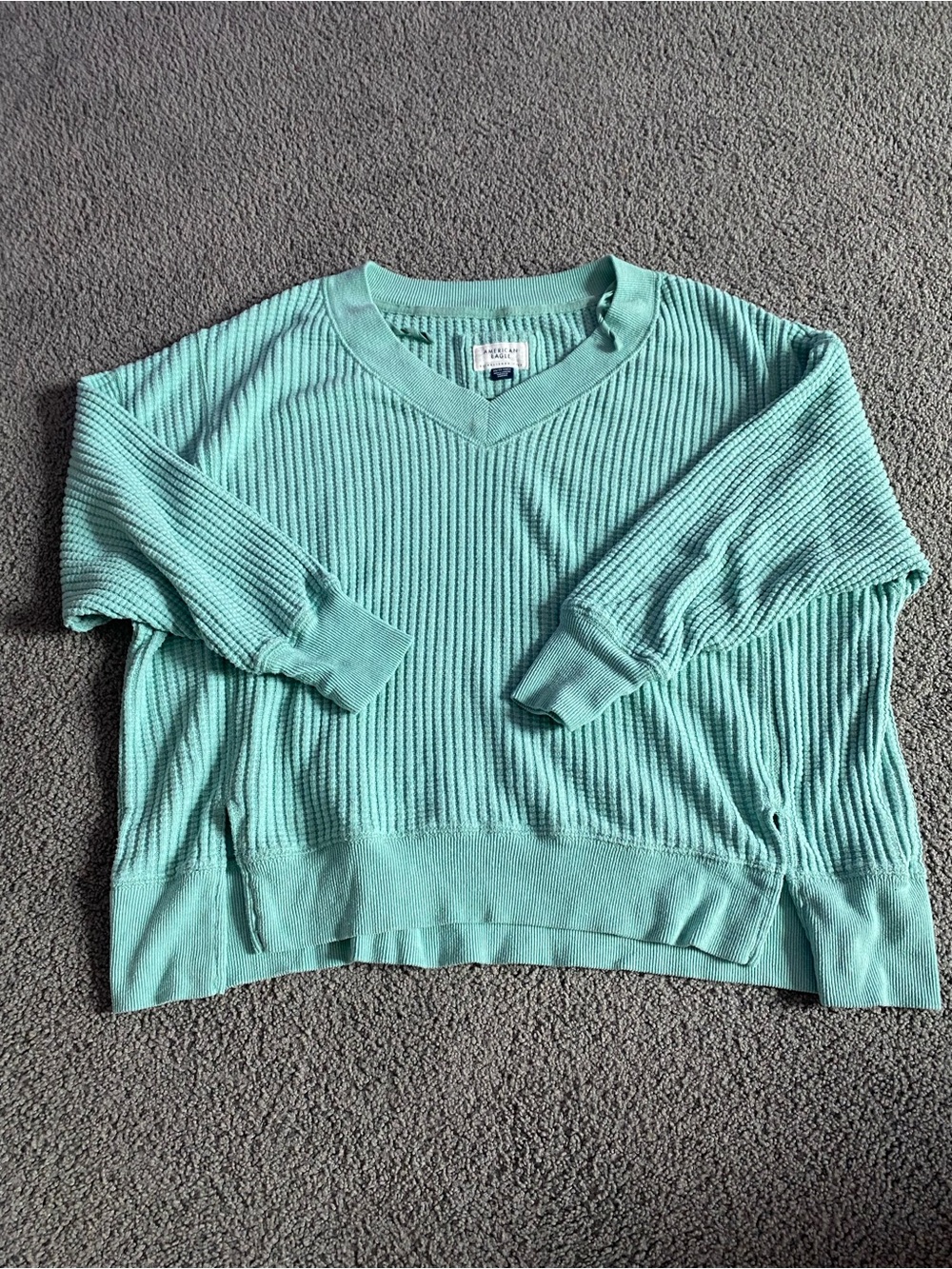 American Eagle Outfitters Mint Green V-Neck Ribbed Sweater